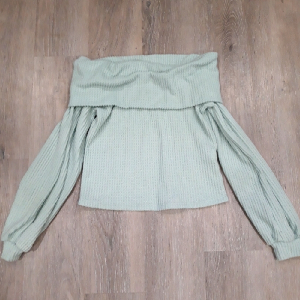 Stylive Teal Warm Knitted Off The Shoulder Sweater
